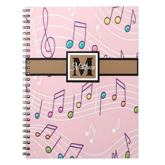 Roze muzieknoot Musiciaans monogram Notitieboek (Voorkant)