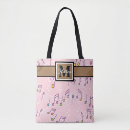 Roze muzieknoot Musiciaanse monogram Canvas tas