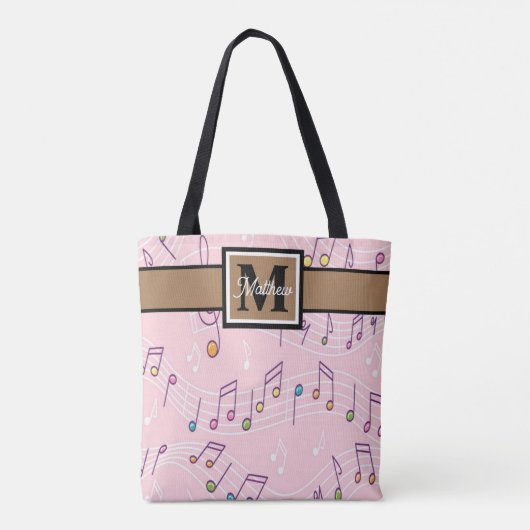 Roze muzieknoot Musiciaanse monogram Canvas tas (Achterkant)