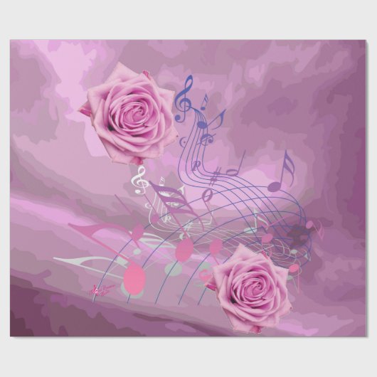 Roze Muzieknoten en Rozen Verpakkingspapier Cadeaupapier (Vlak)