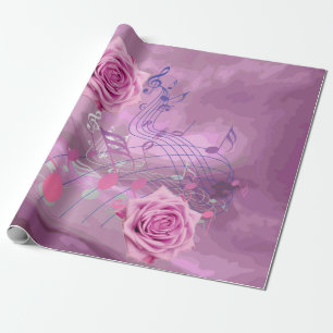 Roze Muzieknoten en Rozen Verpakkingspapier Cadeaupapier