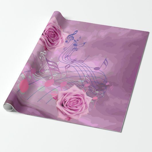 Roze Muzieknoten en Rozen Verpakkingspapier Cadeaupapier (Uitgerold)