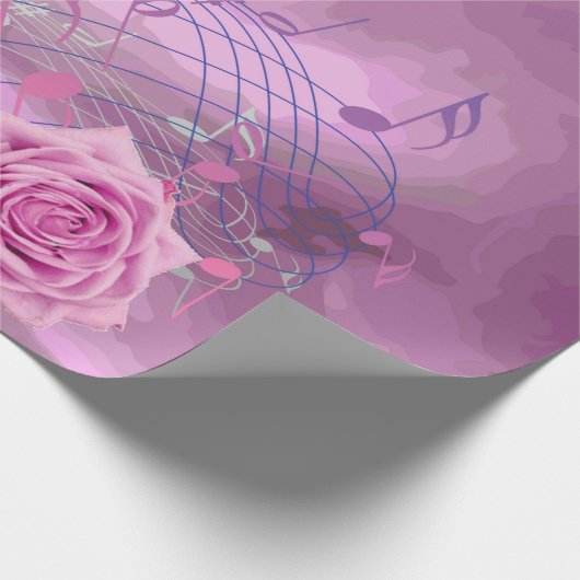 Roze Muzieknoten en Rozen Verpakkingspapier Cadeaupapier (Hoek)