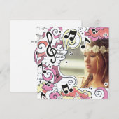 Roze Muzieknoten Fotouitnodiging Kaart (Voorkant / Achterkant)