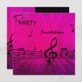 Roze muzieknoten van de uitnodigingspartij kaart (Voorkant / Achterkant)