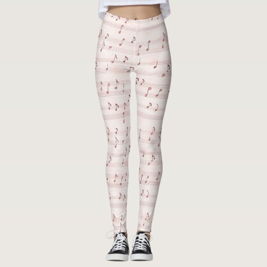 Roze muzieknotenblad leggings (Voorkant)