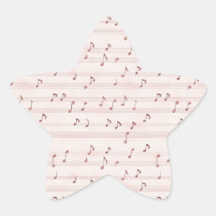 Roze muzieknotenblad ster sticker