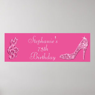 Roze muzieknotitie en Stiletto 75th Birthday Poster