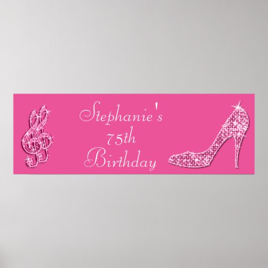 Roze muzieknotitie en Stiletto 75th Birthday Poster (Voorkant)