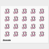 Roze muzieknotitie ronde sticker (Vel)