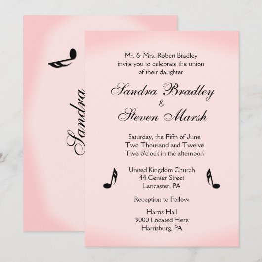 Roze muziekthema Weddenschap Kaart (Voorkant / Achterkant)