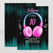 Roze Muzikale Verjaardag Uitnodiging (Voorkant / Achterkant)