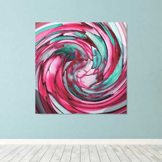 Roze N Blauwgroen Abstracte Kunst -Dolfijn N Eagle Canvas Afdruk (Insitu (Houten vloer))