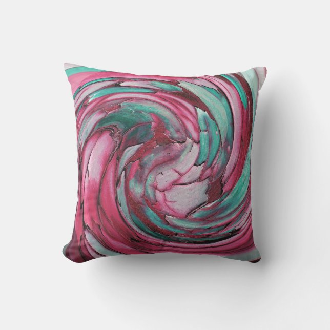 Roze N Teal Abstracte Kunst Buitenkussen (Voorkant)