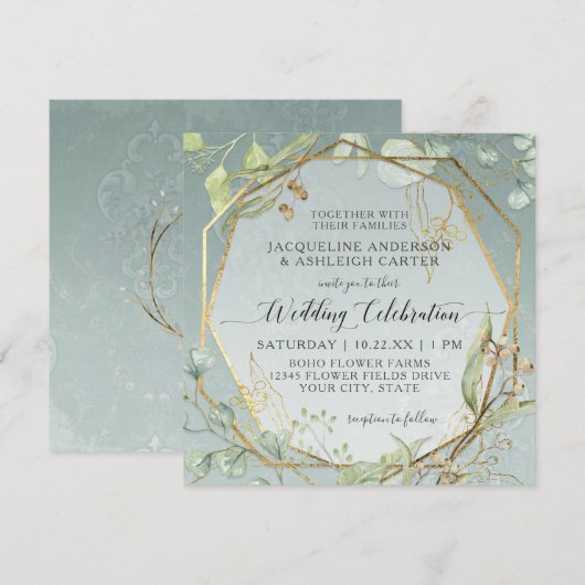 Roze n White Anemone Twig Fern Eucalyptus Wreath Kaart (Voorkant / Achterkant)