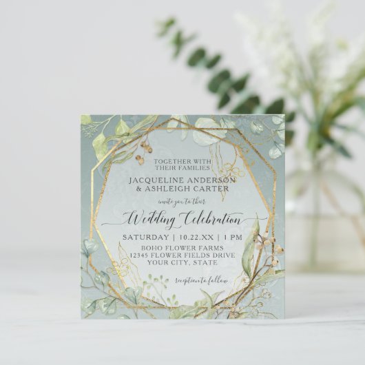 Roze n White Anemone Twig Fern Eucalyptus Wreath Kaart (Staand voorkant)