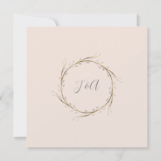 Roze n White Anemone Twig Fern Eucalyptus Wreath Kaart (Achterkant)