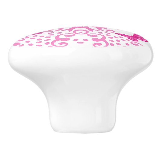 Roze n White Butterfly Keramische Knop (Zijkant)