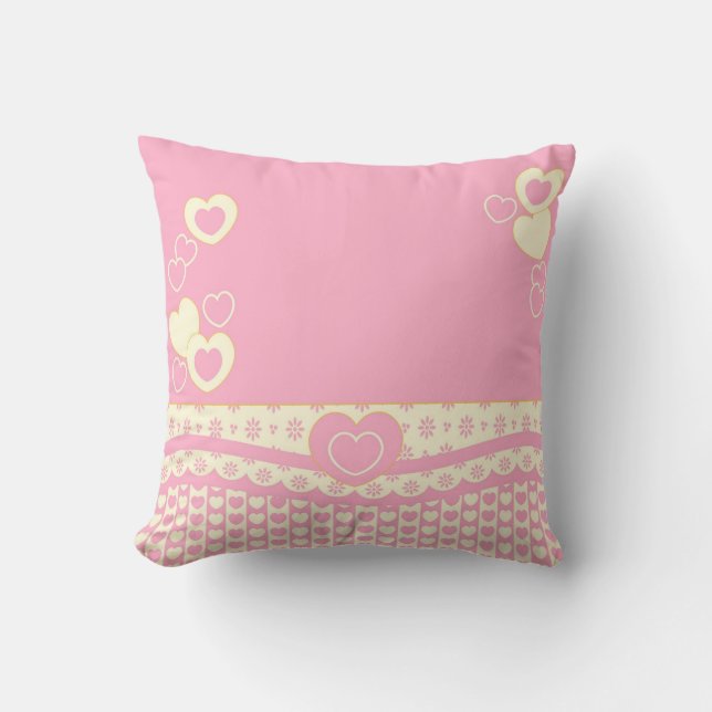 Roze n White Heart n Lace Pillow Kussen (Voorkant)