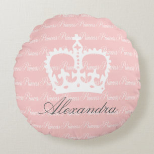 Roze-n-White prinses, aangepaste naam Rond Kussen