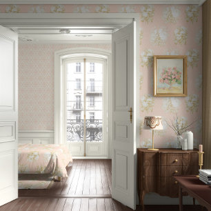  roze n wit bloemboeket meisjes behang