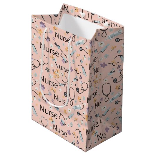 Roze Naadloze Patroon van het Verpleegstersleven ( Medium Cadeauzakje (Voorkant Gekanteld)