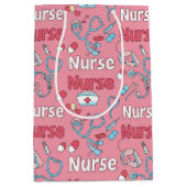 Roze Naadloze Patroon van Verpleegstersleven (1) Medium Cadeauzakje (Voorkant)