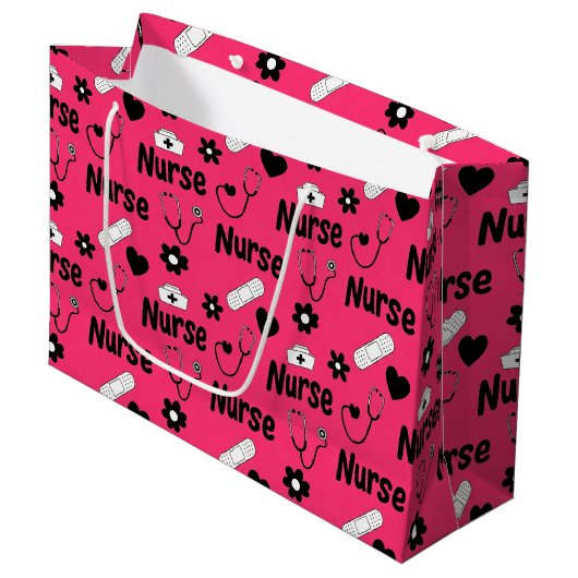 Roze Naadloze Patroon van Verpleegstersleven (2) Groot Cadeauzakje (Voorkant Gekanteld)