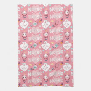 Roze Naadloze Verpleegsters Leven Patroon (4) Theedoek
