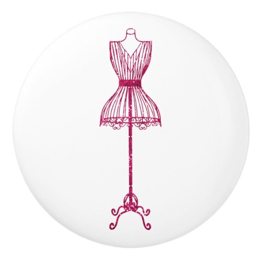 Roze naaigarist Bodice Form Ceramic Knob. Keramische Knop (Voorkant)