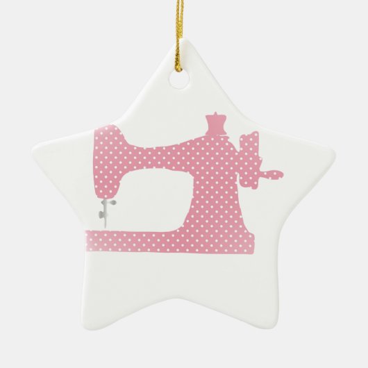 roze naaimachine keramisch ornament (Voorkant)