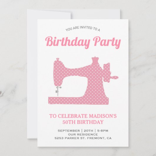 Roze Naaimachine Verjaardagsfeest Kaart (Voorkant)