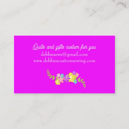  roze naaimachine visitekaartje (Achterkant)