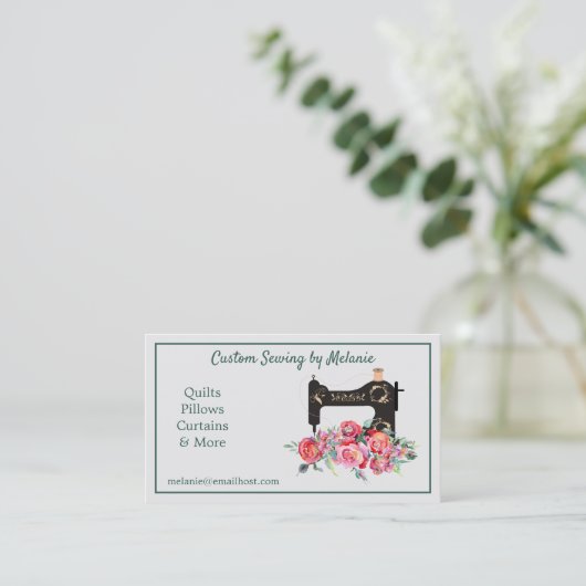  roze naaimachine visitekaartje (Staand voorkant)
