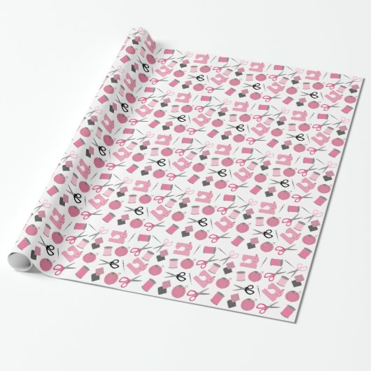 Roze naaitheematrootpapier cadeaupapier (Uitgerold)