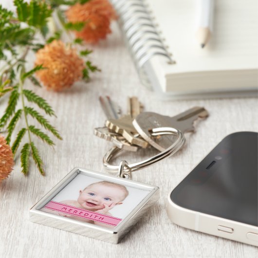 Roze naam Baby Fotosjabloon Sleutelhanger (Zijkant)