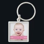 Roze naam Baby Fotosjabloon Sleutelhanger<br><div class="desc">Verander de foto en de naam op deze roze sleutelhanger van het de fotomalplaatje van de naammarkering van de baby. Om de naam en de foto te veranderen, gebruik de personalize optie. Voor meer uitgebreide veranderingen in de sleutelhanger, met inbegrip van het veranderen van de doopvont, doopvontgrootte, doopvontkleur, fotogrootte, of...</div>