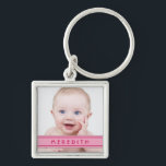 Roze naam Baby Fotosjabloon Sleutelhanger<br><div class="desc">Verander de foto en de naam op deze roze sleutelhanger van het de fotomalplaatje van de naammarkering van de baby. Om de naam en de foto te veranderen, gebruik de personalize optie. Voor meer uitgebreide veranderingen in de sleutelhanger, met inbegrip van het veranderen van de doopvont, doopvontgrootte, doopvontkleur, fotogrootte, of...</div>