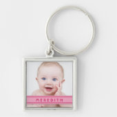 Roze naam Baby Fotosjabloon Sleutelhanger (Voorkant)