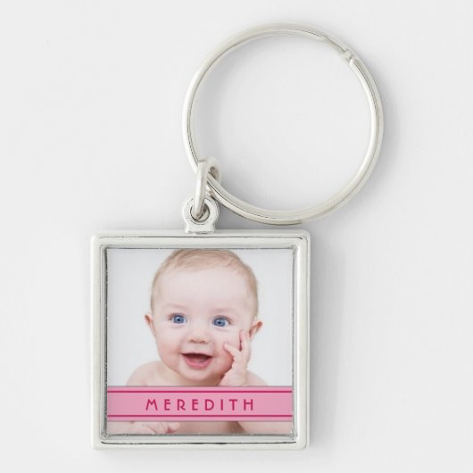 Roze naam Baby Fotosjabloon Sleutelhanger (Voorkant)