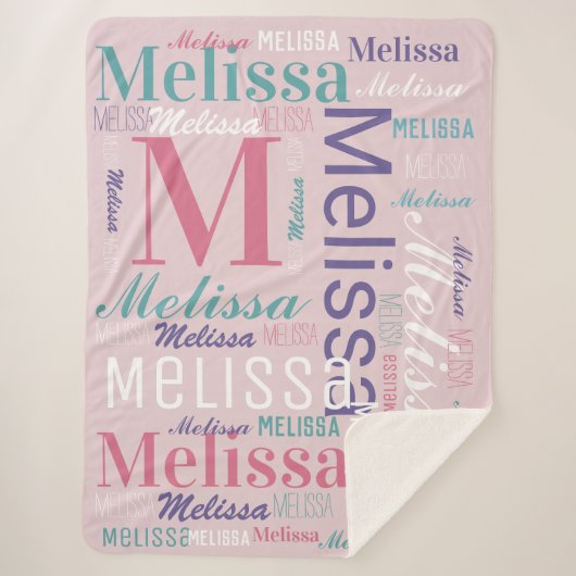 Roze naam en monogram Cloud Word Art Sherpa Deken (Voorkant)