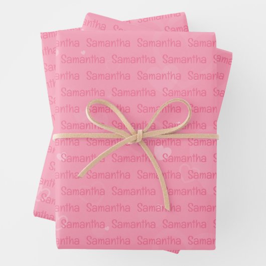 Roze naam en persoonlijk hart inpakpapier vel (In situ)