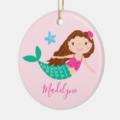 Roze naam kerstscript voor Zeemeermin Keramisch Ornament (Links)