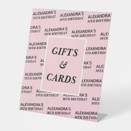 Roze Naam Leeftijd Verjaardag Cadeaus en Kaart Reclamebord Met Voetstuk