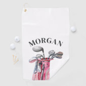 Roze Naam Monogram Golfhanddoek (Insitu)