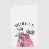Roze Naam Monogram Golfhanddoek (Voorkant)
