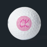 Roze naam monogram initialen golfballen<br><div class="desc">Roze achtergrond,  hete roze en witte tekst. Personaliseer en voeg uw monogram initialen en naam toe. De naam is geschreven met een modern handgeschreven stijlschrift.</div>