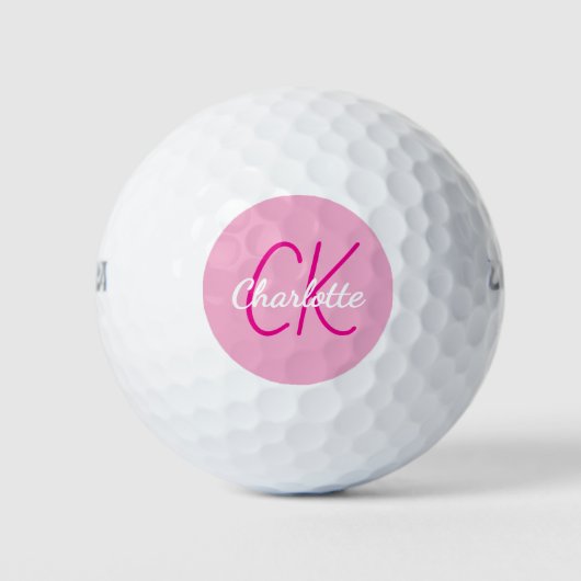 Roze naam monogram initialen golfballen (Voorkant)