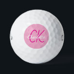 Roze naam monogram initialen golfballen<br><div class="desc">Roze achtergrond,  hete roze en witte tekst. Personaliseer en voeg uw monogram initialen en naam toe. De naam is geschreven met een modern handgeschreven stijlschrift.</div>