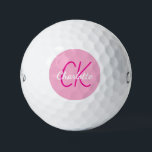 Roze naam monogram initialen golfballen<br><div class="desc">Roze achtergrond,  hete roze en witte tekst. Personaliseer en voeg uw monogram initialen en naam toe. De naam is geschreven met een modern handgeschreven stijlschrift.</div>